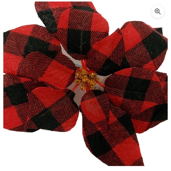 Other - NWT Set of 12 Poinsettia Clips Black & Red Plaid